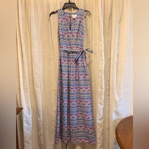 VINEYARD VINES Blue White Colorful Print Stripe Surplice Neck Maxi Dress